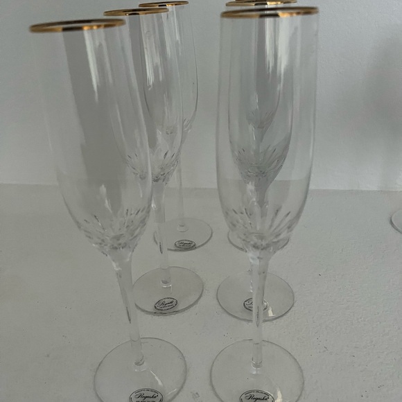 Rogaska Royal Gallery Lara Gold Rimmed Crystal Champagne Flutes
